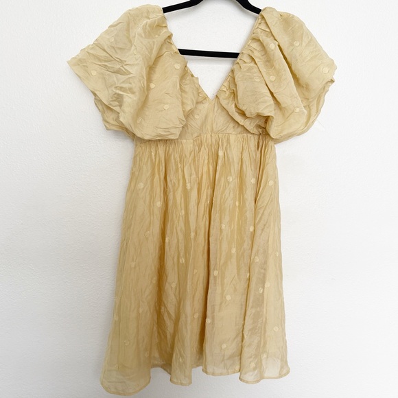 Anthropologie | Moon River | Yellow Polkadot Puff Sleeve Mini Dress - Picture 5 of 10